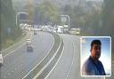 Simon Clover, inset, was killed in a crash on the M4 between Chippenham and Bath. Main photo: Traffic England.