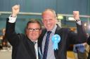Swindon’s Conservative MPs Robert Buckland and Justin Tomlinson pictured celebrating their re-election in 2015