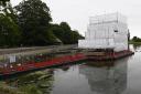 The Coate Water diving board covered in scaffolding on Saturday. Picture: DAVE COX