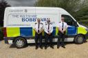 Home Security Operator Mick Leighfield, centre, with colleagues Will Todd, left, and Doug Batchelor and the Wiltshire Bobby Van