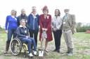 Annette Mason with husband Nick Mason, Lord Lt Sarah Troughton, Wiltshire High Sheriff Lady Marland, with chief executive David Philpott and ambassadors at the new site for the Wiltshire Air Ambulance in Semington for the official groundbreaking