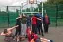 Chloe Brown with Scorpius class after a basketball session