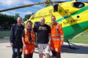 Kieron Reeson (third from left) with the Wiltshire Air Ambulance Crew who attended him, Pilot George Lawrence and Paramedics Fred Thompson and Richard Miller.