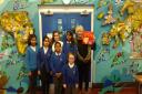 Alison Steadman with Drove Primary School pupils