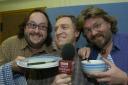 Dave Myers and Si King with presenter Mark Seaman at BBC Radio Swindon