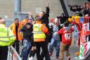 Town fans celebrate at Morecambe