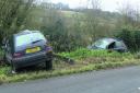 The two cars which crashed on the same stretch of road in separate incidents