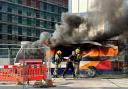 The Stagecoach single decker bus was on flames in Swindon town centre on Wednesday.