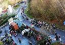 Bikers lined the streets as Santa's elves, hoping to deliver Christmas presents to children in hospital.