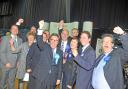 MP Robert Buckland celebrates with Conservative councillors