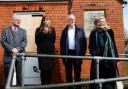 Jeremy Corbyn and Angela Rayner visit the old Pinehurst Library. Pictured Jim Grant, Angela Rayner, Jeremy Corbyn and Tracey Brabin..03/04/18 Thomas kelsey.