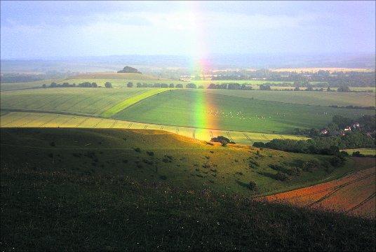 Swindon Advertiser's readers get snap happy when they are out and about.
 Rainbow captured from Milk Hill, 
close to the Triquetra Crop Circle  
Picture: Lynette Thomas