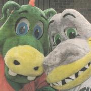 Wyvern Theatre mascot Willy the Wyvern, left, and the Adver’s Alfie the Alligator were pictured near the theatre during a promotional event for the arts scene in Swindon