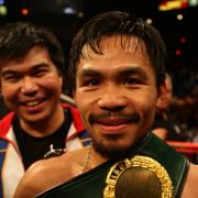 Manny Pacquiao looks into the camera as he celebrates his win against Ricky Hatton in the Light Welterweight Fight at the MGM Grand, Las Vegas back in 2009  Photo: Dave Thompson