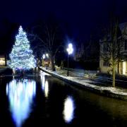 The Christmas tree in Bourton-on-the-Water is world famous. Pictued here in 2021