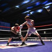 Swindon featherweight Lewis Roberts in action at the first Fight Town event of 2022 at the MECA 	               Photo: Callum Knowles