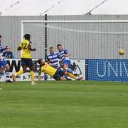 Gosport Borough score the second of their goals against Swindon Supermarine on Saturday