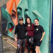 Swindon Paint Fest organisers Caryn Koh (centre) and Helen Salter (right) are raring to go ahead of this weekend.