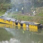The aftermath of Sunday morning following a canal boat fire in Devizes the night before.