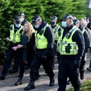 Debbie Hicks arrested at a Freedom Rally in Stroud