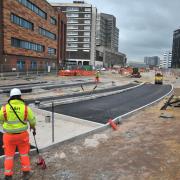 A new road surface is being added to the redeveloped Fleming Way bus boulevard