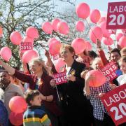 South Swindon Labour launch the election campaign with Eddie Izzard, centre, and Anne Snelgrove