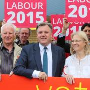 Shadow Chancellor Ed Balls with Anne Snelgrove in Swindon yesterday Picture: STUART HARRISON