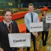 Tom Harte, Sam Beevor and Sara Barros of SBC Electoral Services at the Oasis leisure centre. Picture by Dave Cox