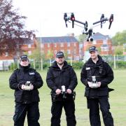 James Coutts, Rachel Oaten and Dan England at the launch of the pilot Unmanned Aviation Support Group