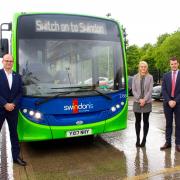 (L to R): Gavin Calthrop and Sophie Crawford from Switch on to Swindon with Thamesdown General Manager Alex Chutter