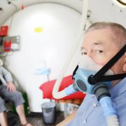 Swindon Therapy Centre for MS - Charity Ball Feature. Pictured  Gordon Jaffray and Adrian Newman in the oxygen tank..12/07/17 Thomas Kelsey.