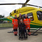 Annette Tavener with her husband Peter and Wiltshire Air Ambulance paramedics Louise Cox and Steve Riddle.
