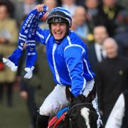 Jockey Paul Townend shows his delight at Penhill’s victory in the Stayers’ Hurdle at the Cheltenham Festival yesterday