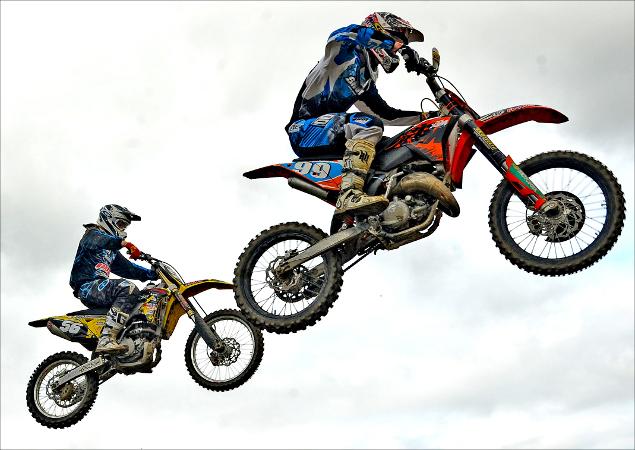 Kickstarting a day of thrilling Motocross action at the British Masters
 Pictured l to r are Edward Briscoe and Cody Ling