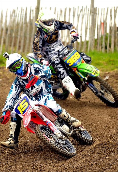 Kickstarting a day of thrilling Motocross action at the British Masters
Pictured l to r are Ryan Crowder and Richard Gray