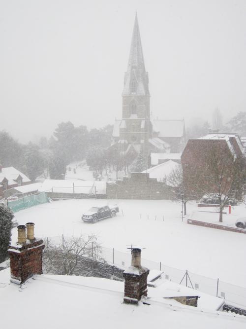 Christ Church in Old Town covered in snow
