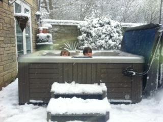 Getting warm in the hot tub while snow lies all around in Swindon back garden