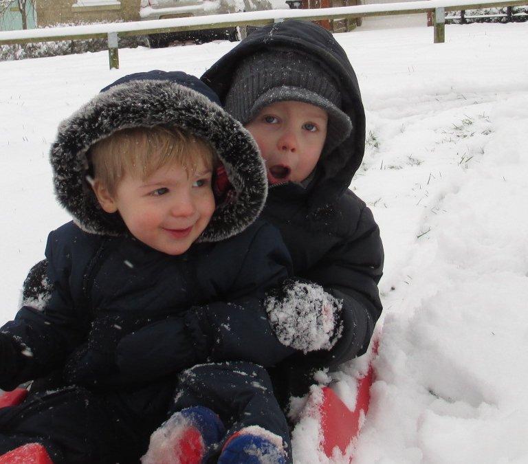 Orchid Vale opened today until lunchtime so the school run was done via sledge