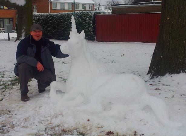 Unicorn snow sculpture