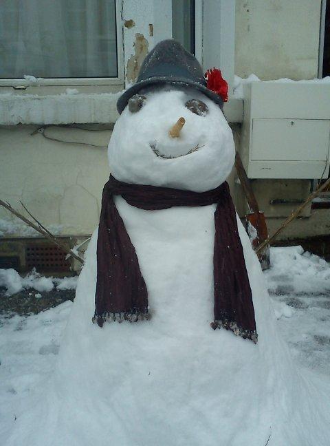 Caroline Blake in the Town Centre's Snowman, who was quite an effort to build, but definitely worth it, as it was her first for a few years 