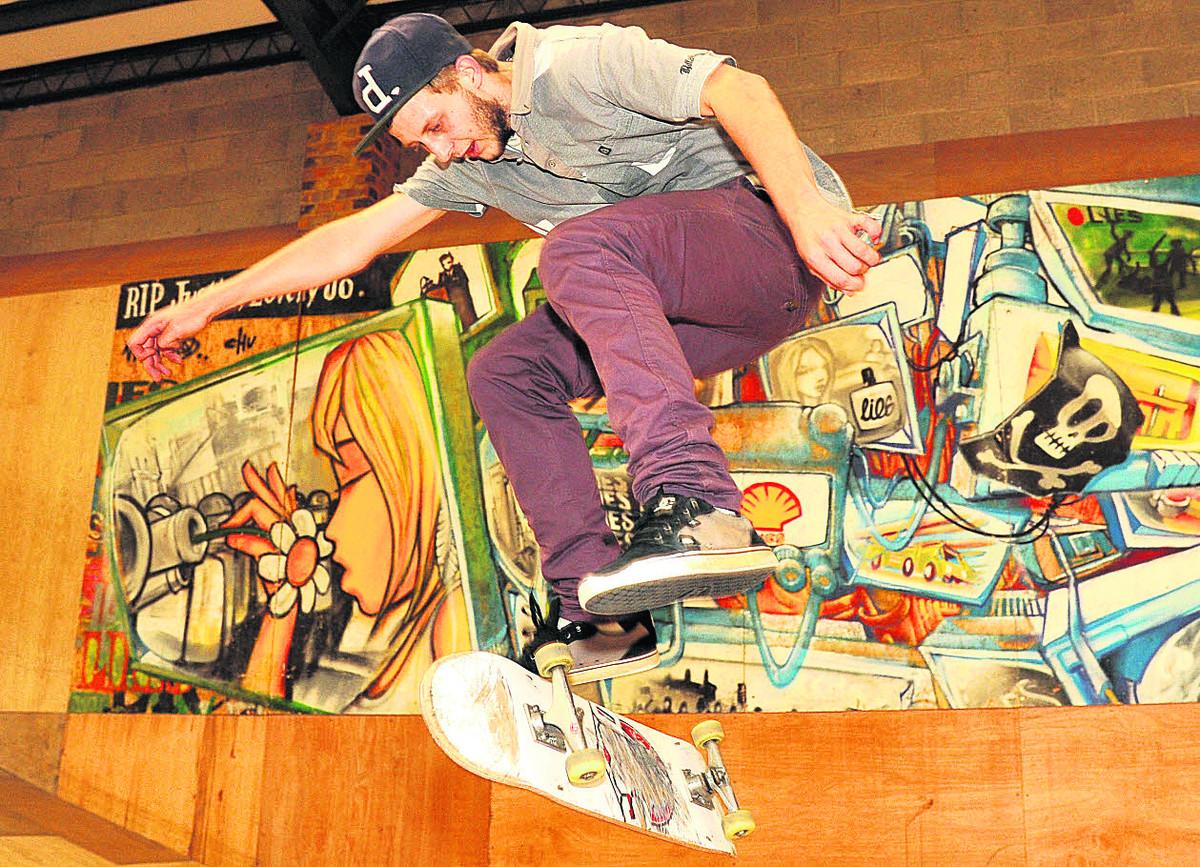 Harry Boynton shows off his skills at the skate park warehouse at the Hawksworth Estate in Swindon
