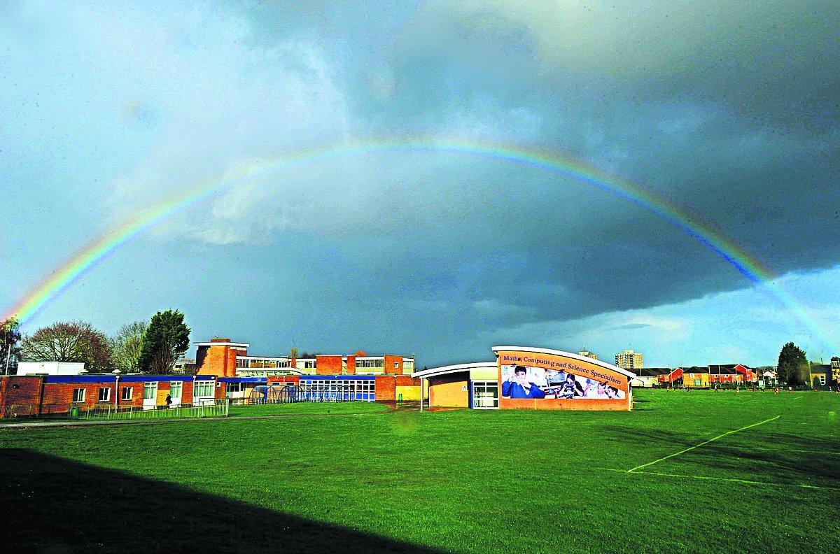Churchfields School under a rainbow   								            Picture: THOMAS KELSEY