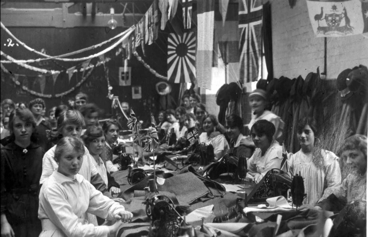 The 1918 armistice is celebrated by some of the many women employed by Swindon clothing factory Compton's.