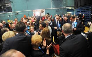Conservative councillors celebrate as the evening’s results trickle in
