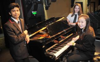 Swindon Arts Music Festival Junior piano class, left to right, Raj Burman, Christina Kwong, Olivia O’Brien                                           Picture: DAVE COX