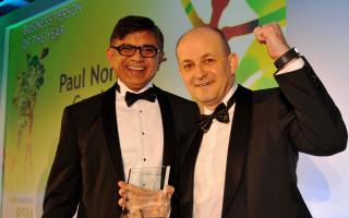 Are you entering Wiltshire Business Awards? Business Person of Year 2016 was Paul Norbury of Cardwave seen with Vijay Tanna of sponsors RSM. Picture by GlennPhillips www.gphillipsphotography.com.