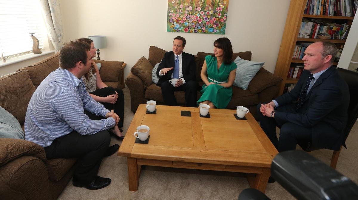 Prime Minister David Cameron and wife Samantha with Nicole Calver and Paul Pearson in Stratton. Right, North Swindon Conservative candidate Justin Tomlinson