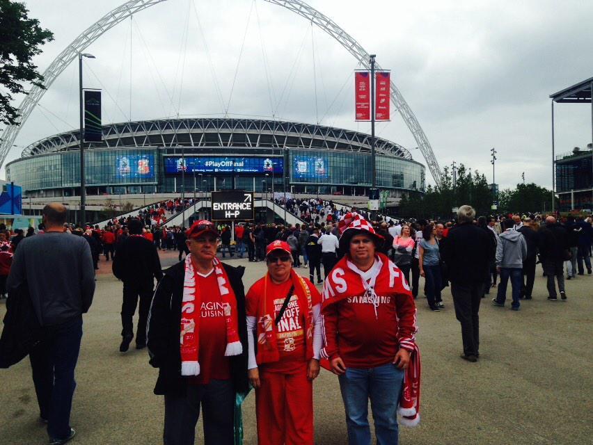 Town fans John, Karen and Trevor Herman have their fingers crossed for a famous Wembley win.
