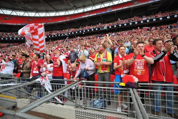 Swindon Town fans at Wembley during the play-off final against Preston North End