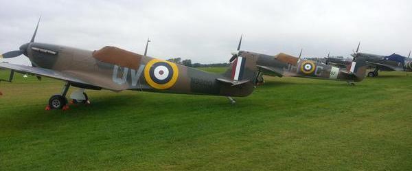 Aircraft wait to take off from Goodwood for Battle of Britain Day flypasts